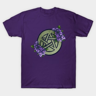 Purple Flower Pentacle Wicca Pentagram T-Shirt